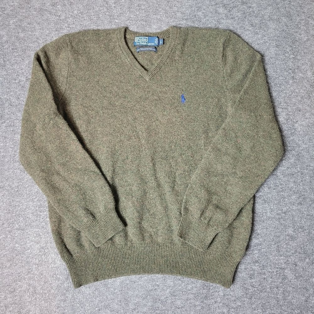 Vtg 90's Polo Ralph Lauren Men's Sweater Size L Green Italian Lambs Wool Knit